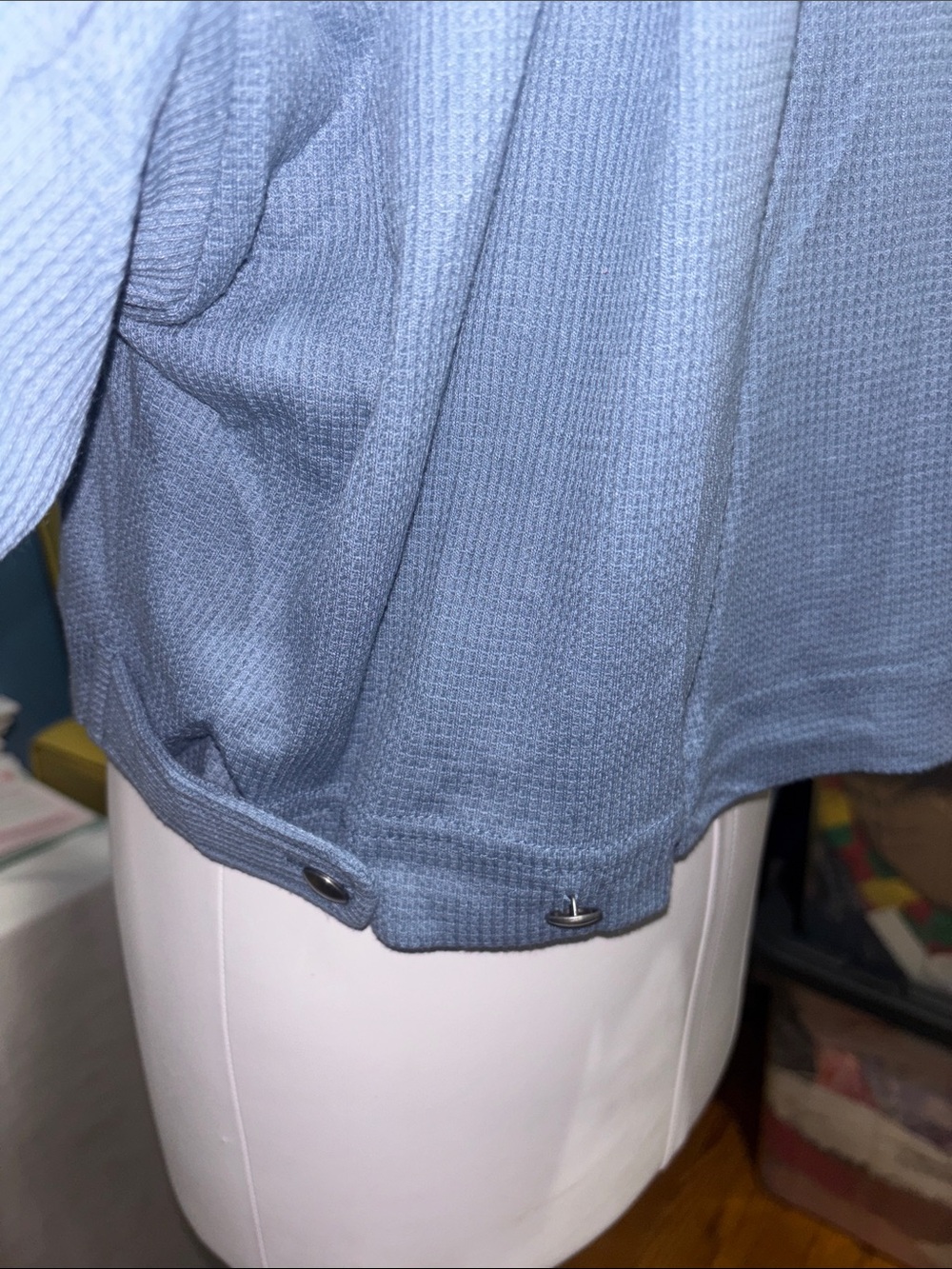 Light Blue Waffle Knit Button-Front Jacket - Picture 3 of 6